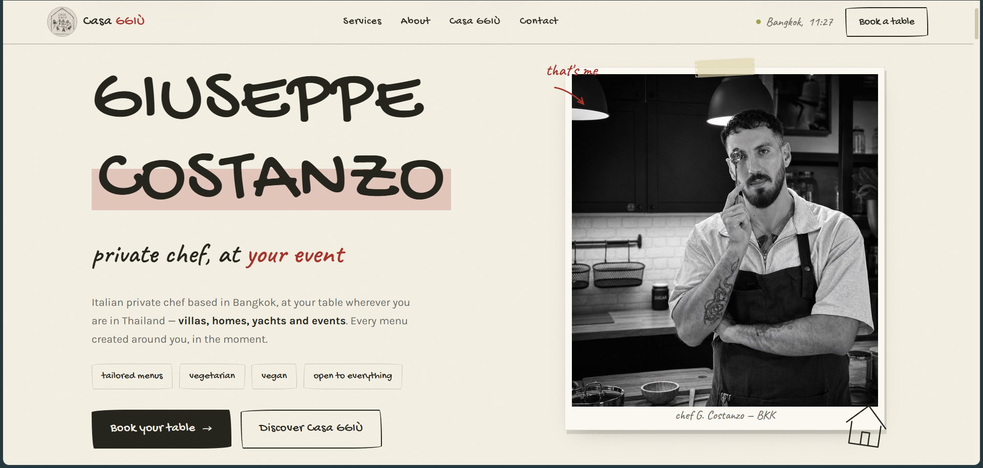Homepage del sito di Giuseppe Costanzo, private chef italiano a Bangkok