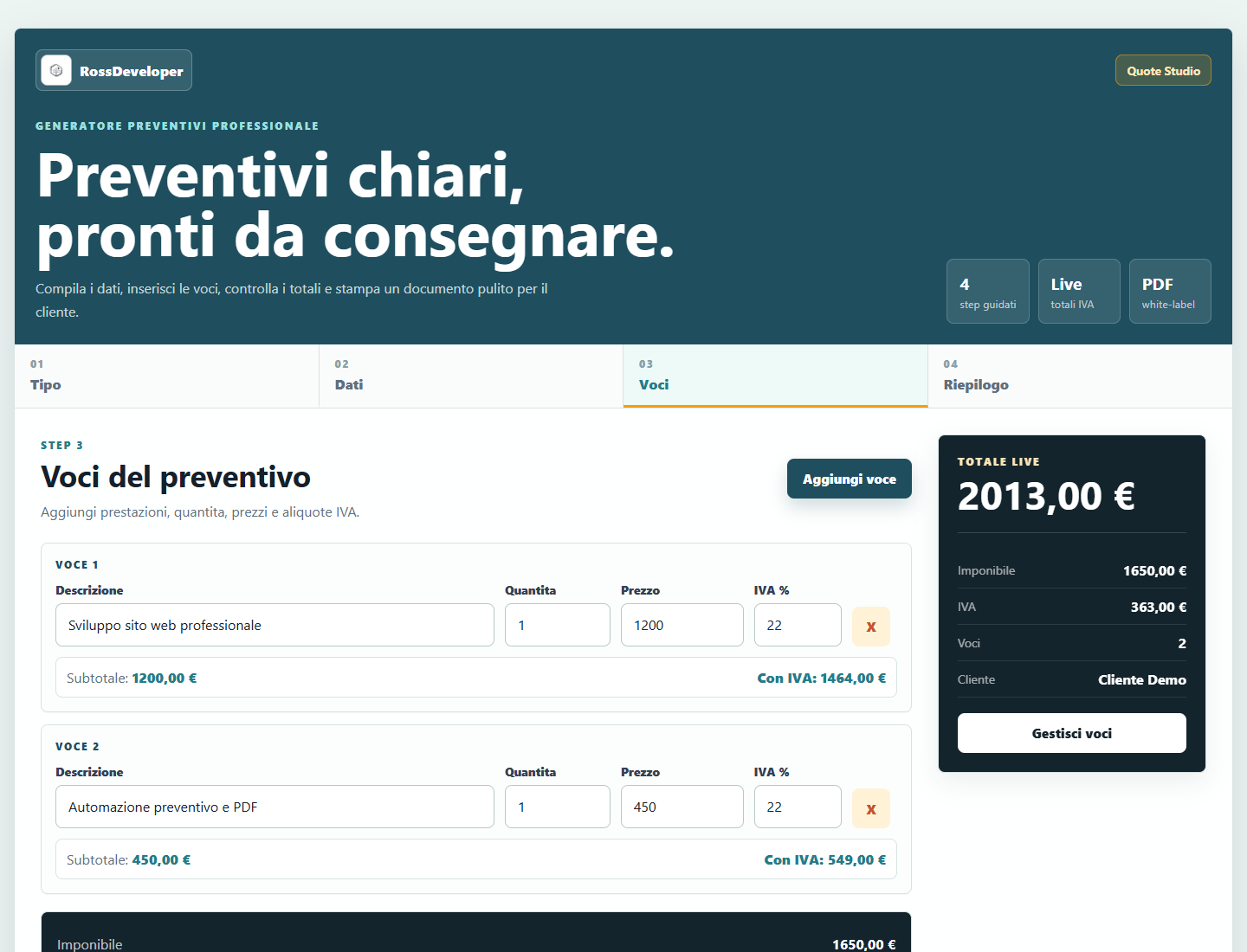Quote Studio Preventivi — web app